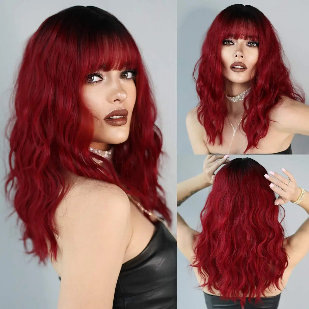 7JHH WIGS Short Bob Wig Ombre Blonde Wig for Women Daily Party Natural Synthetic Hair Wig with Bangs Heat Resistant Fiber