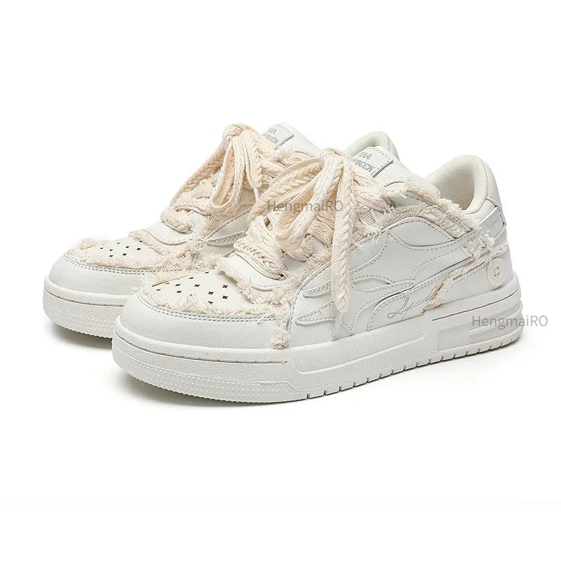 Women Sneakers Man Retro Star Y2K White Leatther Punk Rap Street Shoes for Male Fashion Skate Shoes Couple Casual Shoes Tennis