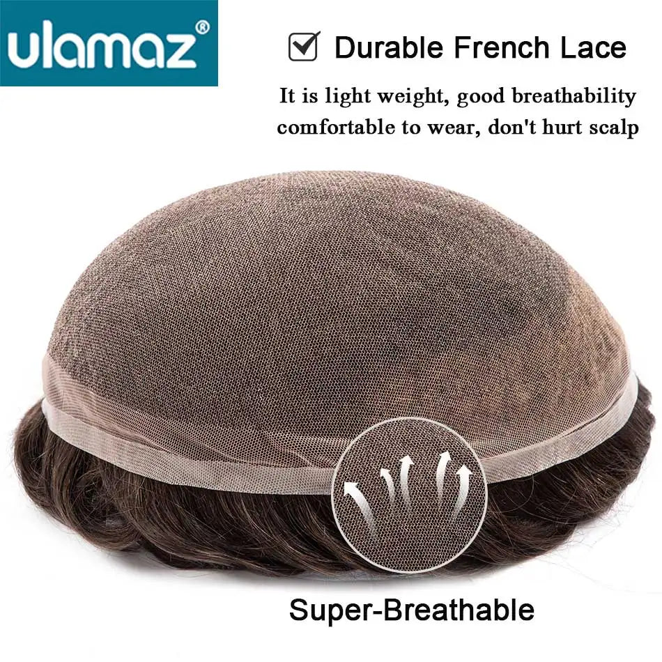 Male hair Prosthesis Full Lace Men's Wig Double Knots Man Wig Human Hair Toupee Breathable Hair System For Man Hair Prosthesis