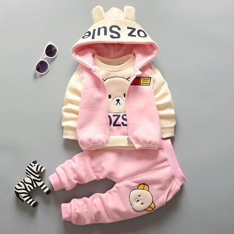 Children's Winter Padded Clothes Suit Boys Girls hooded Thickened Cotton Quilted Trousers0-5T Baby Home Service 2-Piece Set