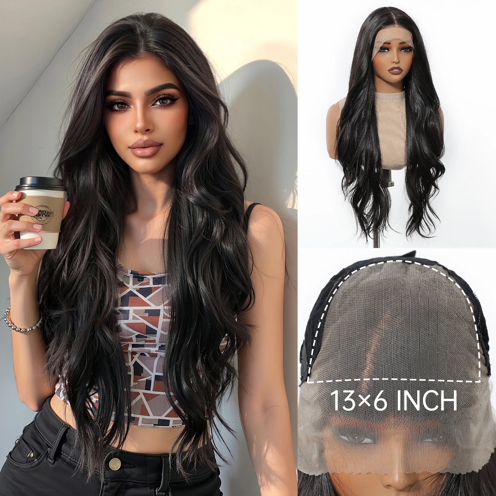HENRY MARGU Brown Blonde Highlight Synthetic Wigs 13*6 Lace Front Long Wavy Fake Hair for Women Realistic Natural Wig Daily Use