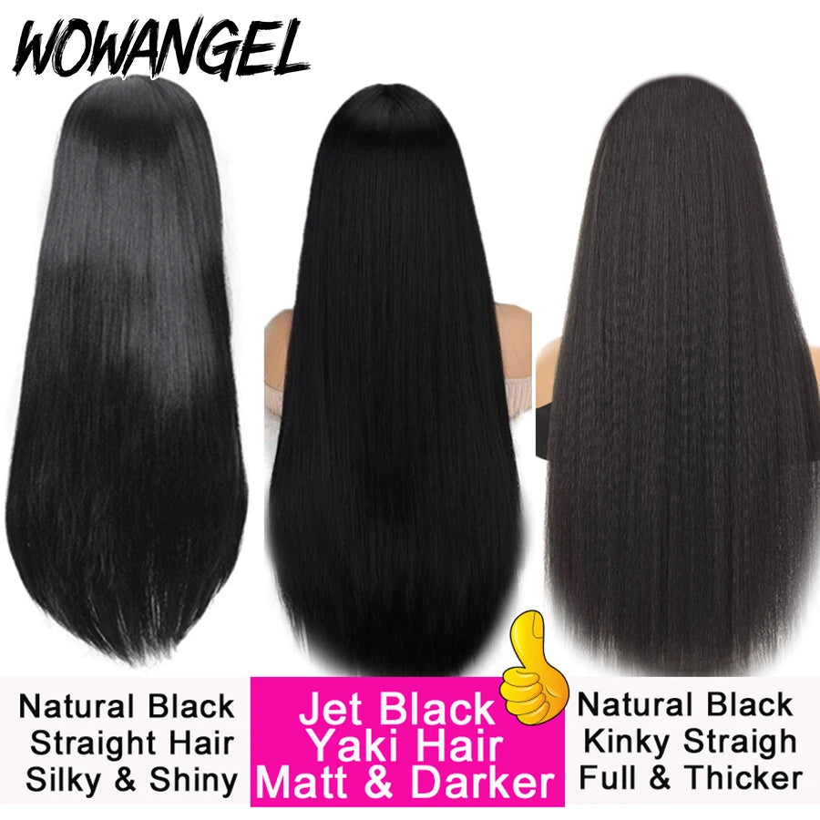 Wow Angel Jet Black 13x6/13x4 HD Lace Front Wigs Yaki Straight Human Hair 5x5 HD Lace Closure Wig Pre Plucked Kinky for Woman