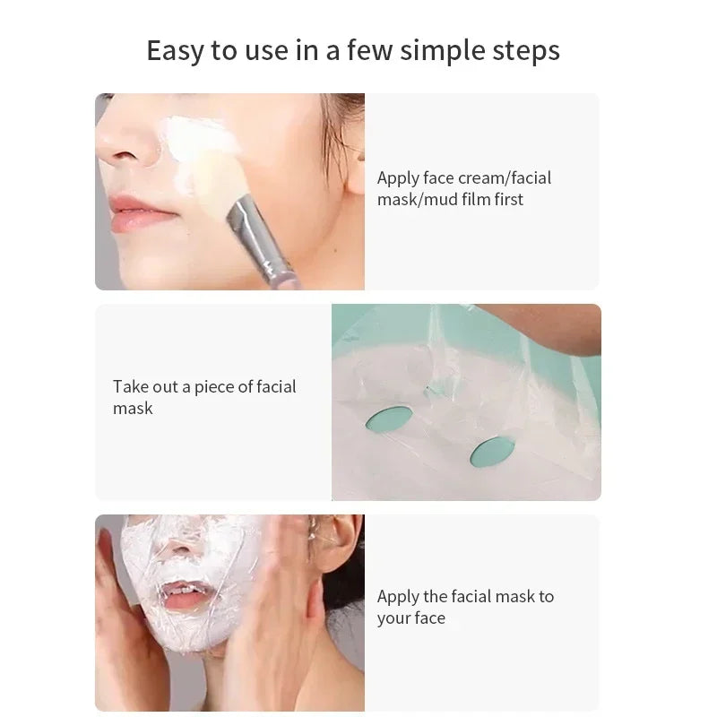500-100PCS Disposable Plastic Film Full Face Cleaner Mask Neck Stickers Paper Transparent Masks Wrap Facial Beauty Makeup Tools