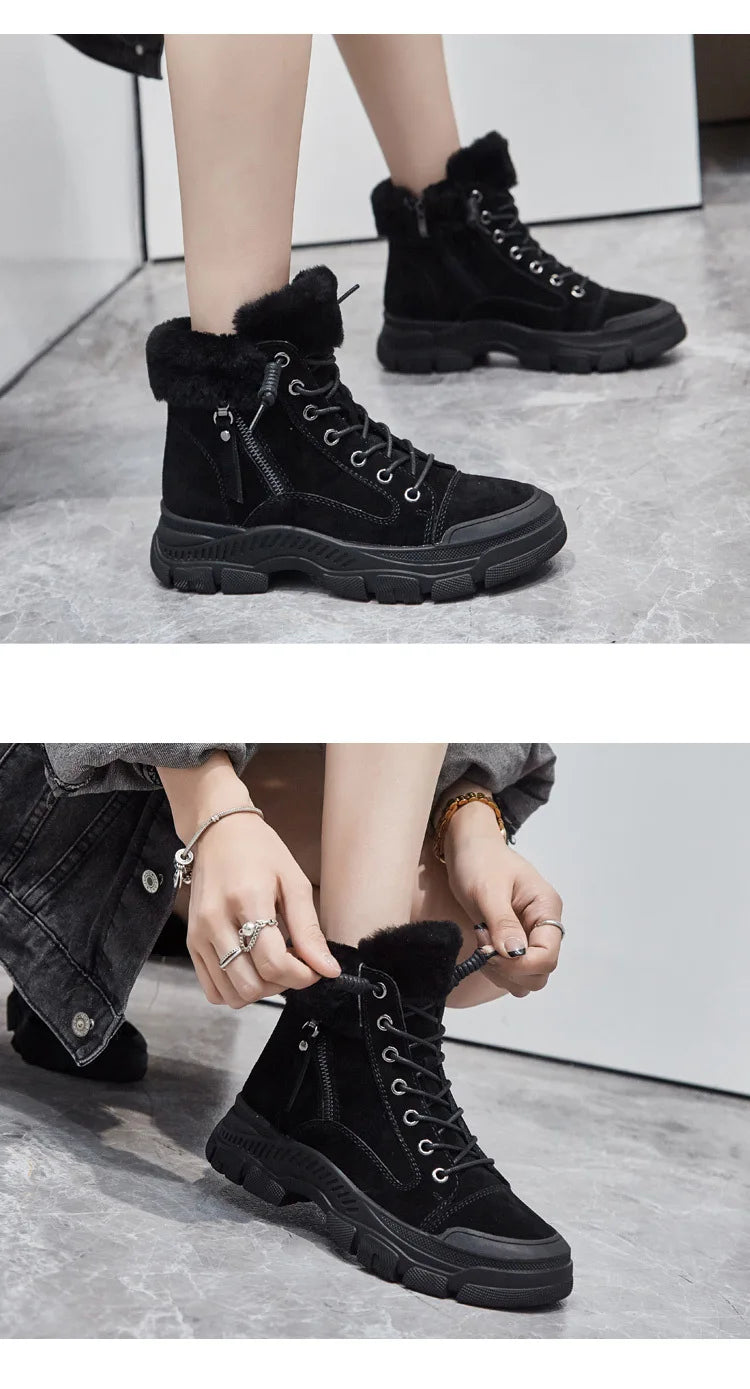 GKTINOO 2026 Winter Shoes Women Snow Boots Thick Sole Warm Plush Winter Shoes Genuine Leather Suede Women Ankle Boots Sneakers