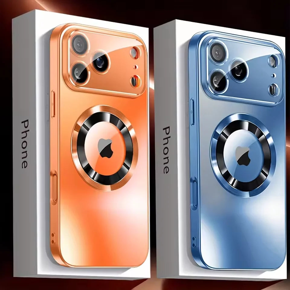 Luxury Glass Camera For Magesafe Magnetic Wireless Charge Case For iPhone 17 16 15 14 13 12 11 Pro Max Air Plus Shockproof Cover