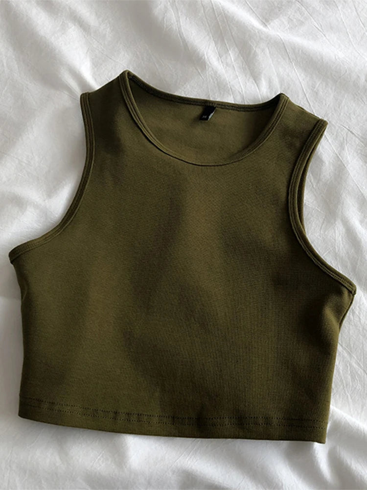 Summer new ladies retro crop top high waist slimming stretch slim short sleeveless bottoming top