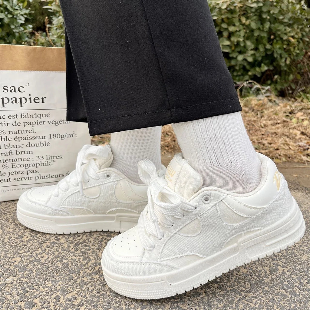 2026 Spring New Thick-Soled All-Match Casual Sneakers Female Couple National Trend Niche Denim Blue Couple Bread Shoes Male
