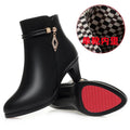 Comfort Fashion Soft Leather Winter Shoes Platform Boots 2026 Elegant Black Block High Heels Ankle Office Mom Boots
