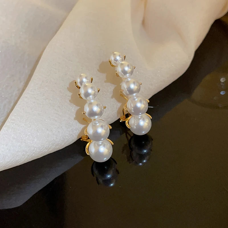 French Elegant Temperament Imitation Pearl Drop Shaped Long Earrings Party Premium Accessories for Womens Fashion Luxury Jewelry