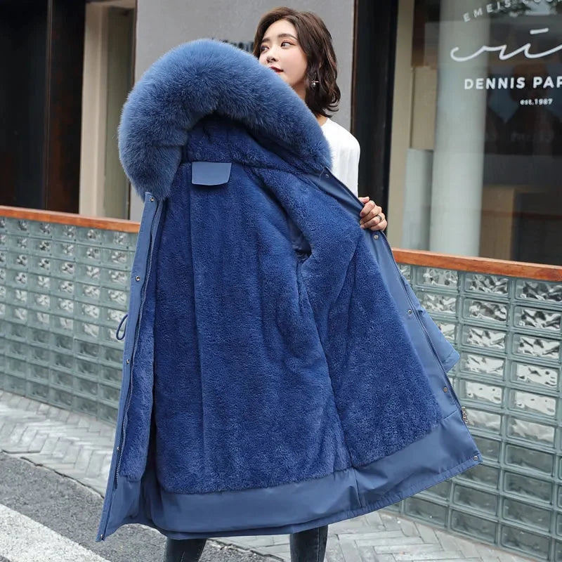 Winter Jacket 2026 New Women Parka Clothes Long Coat Wool Liner Hooded Jacket Fur Collar Thick Warm Snow Wear Padded Parka 6XL