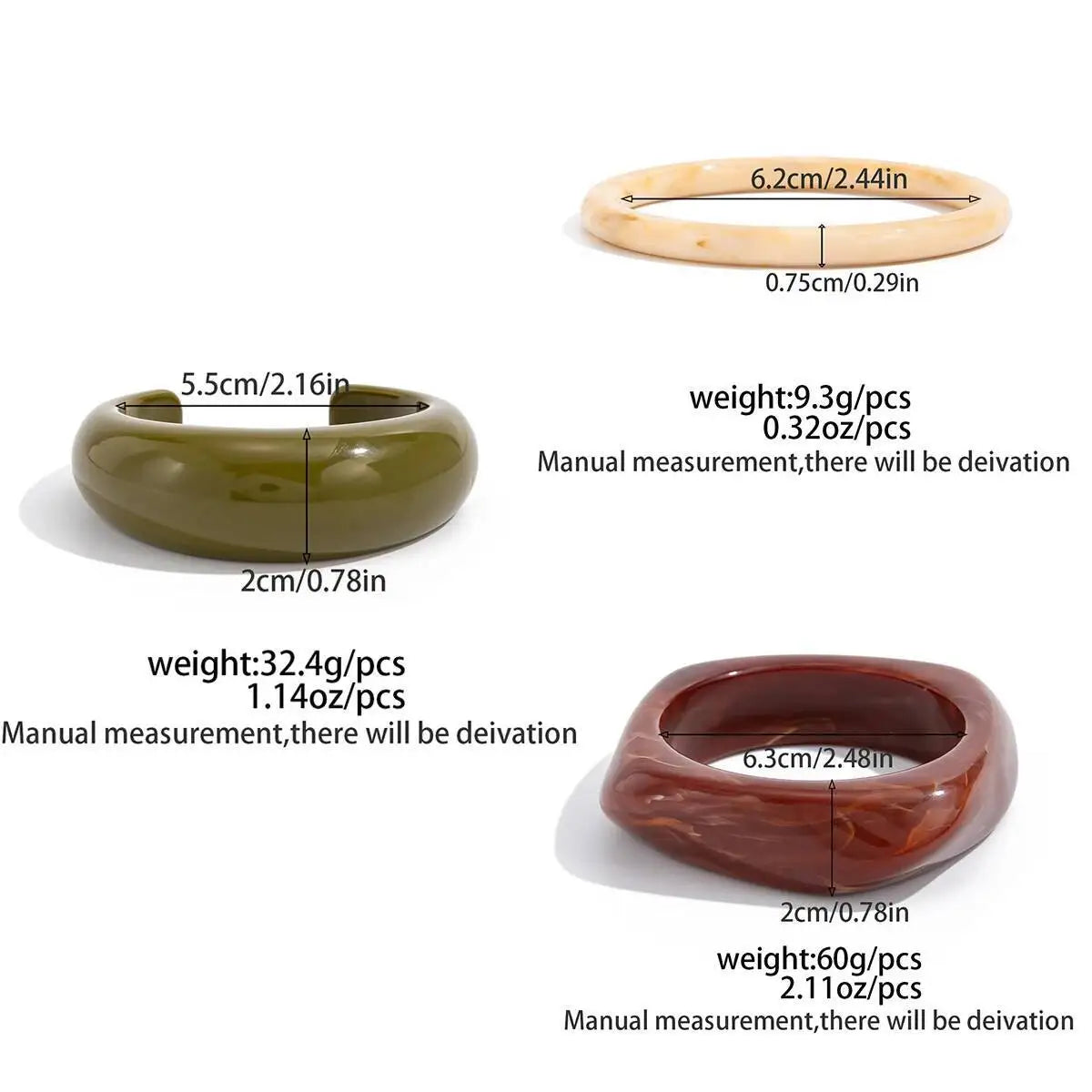 Ingemark 3 Styles Boho Resin Stacked Round Bangles for Women Ethnic Geometric Chunky Wide Bracelets Hand Jewelry Accessories