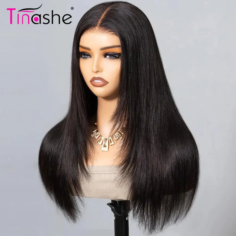 Tinashe Layered Wig Human Hair Pre Bleached Bone Straight Lace Frontal Wigs Ready To Go 200 Density 6x5 HD Lace Closure Wig