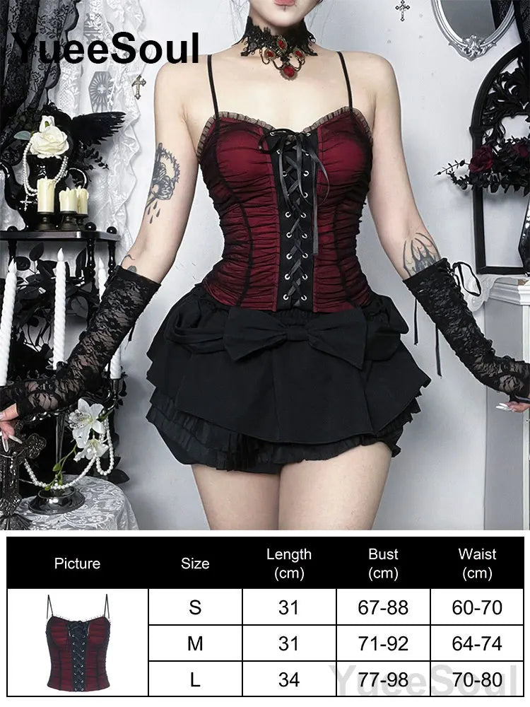 Gothic Crop Tops Black Spaghetti Strap Mesh Slim Corset Tops 2026 New Goth Punk Grunge Fairy Core Sexy Y2K Halloween Clothing