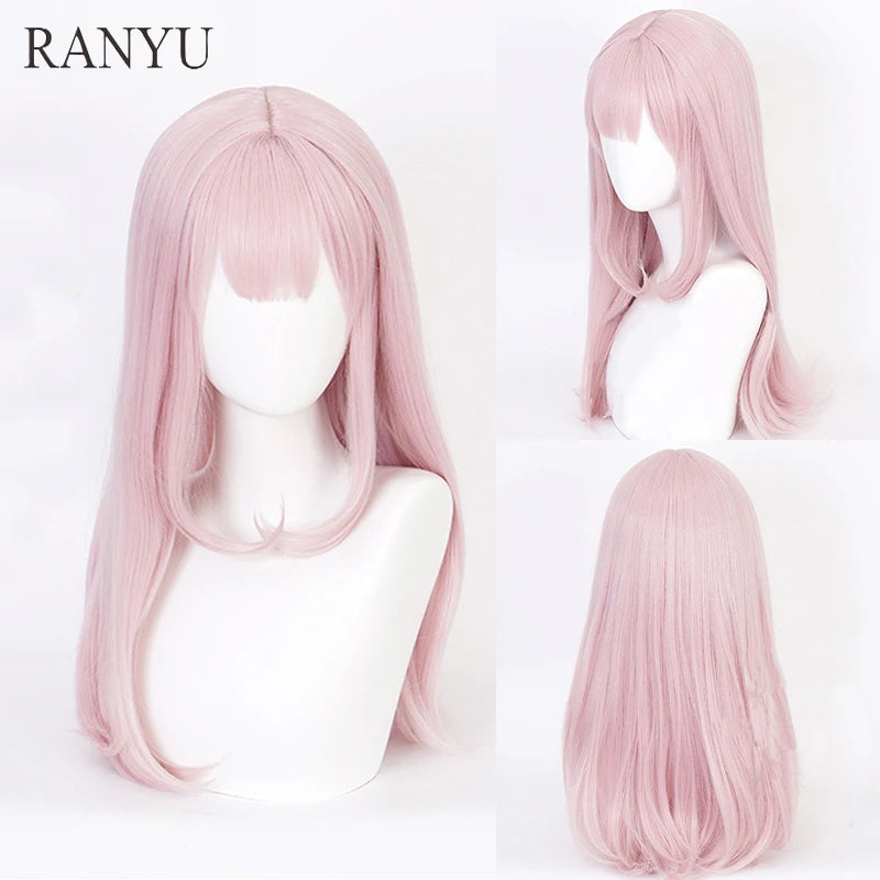 RANYU Anime Pink Long Straight Wig Synthetic With Bangs Women Natural Hair for Coaplay Lolita Daily Party