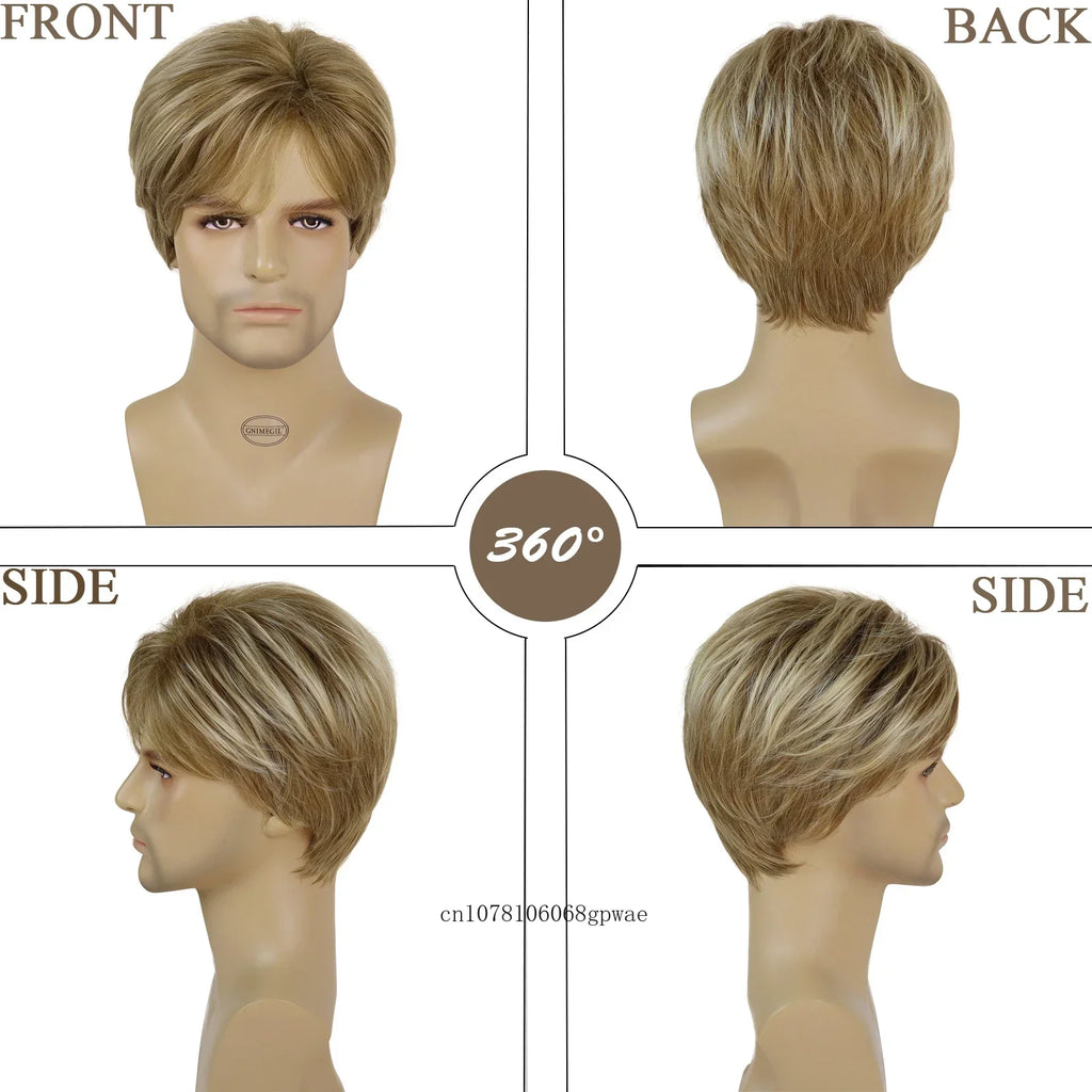 Synthetic Hair Short Straight Men Wig Blonde Color Heat Resistant Wigs for Male Halloween Daily Costume Party Natural Looking