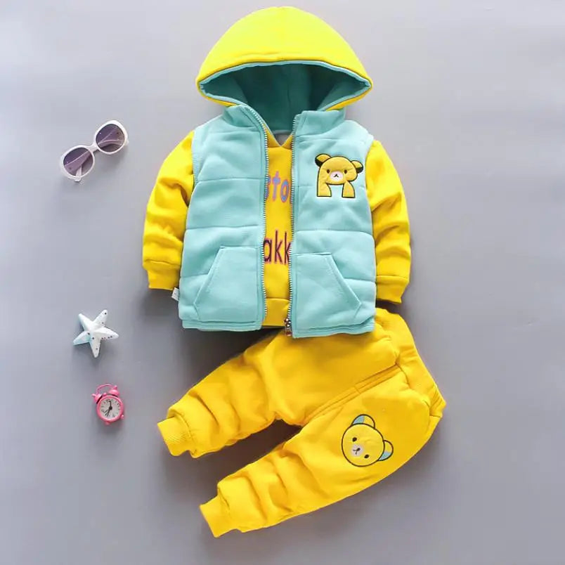 Children's Winter Padded Clothes Suit Boys Girls hooded Thickened Cotton Quilted Trousers0-5T Baby Home Service 2-Piece Set