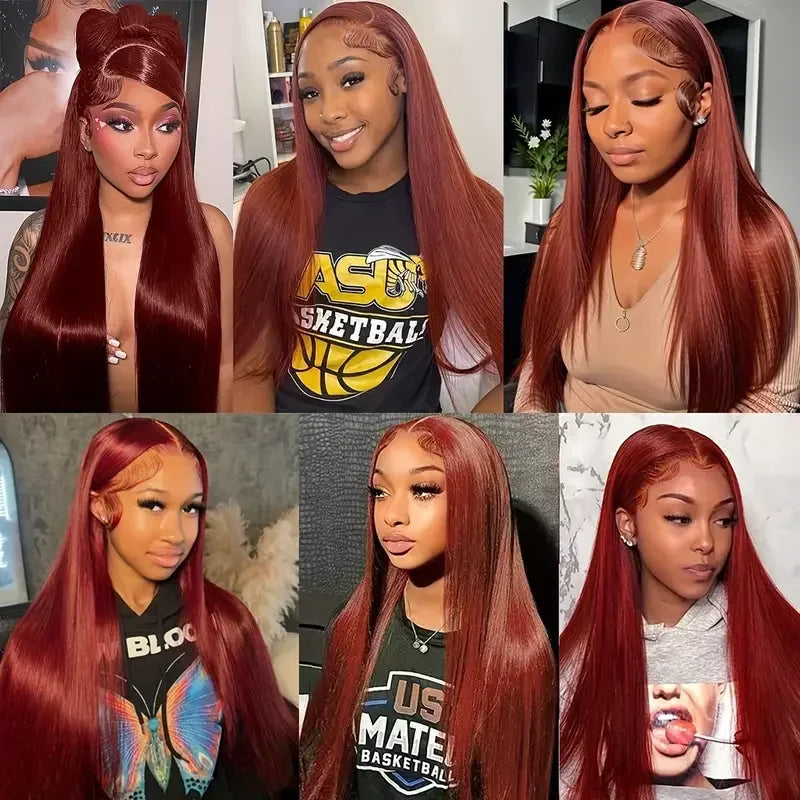 36 inch Reddish Brown Straight Wigs 13x6 HD Lace Human Hair Wig Pre Plucked Brazilian Colored Lace Frontal Wigs Human Wig 180%