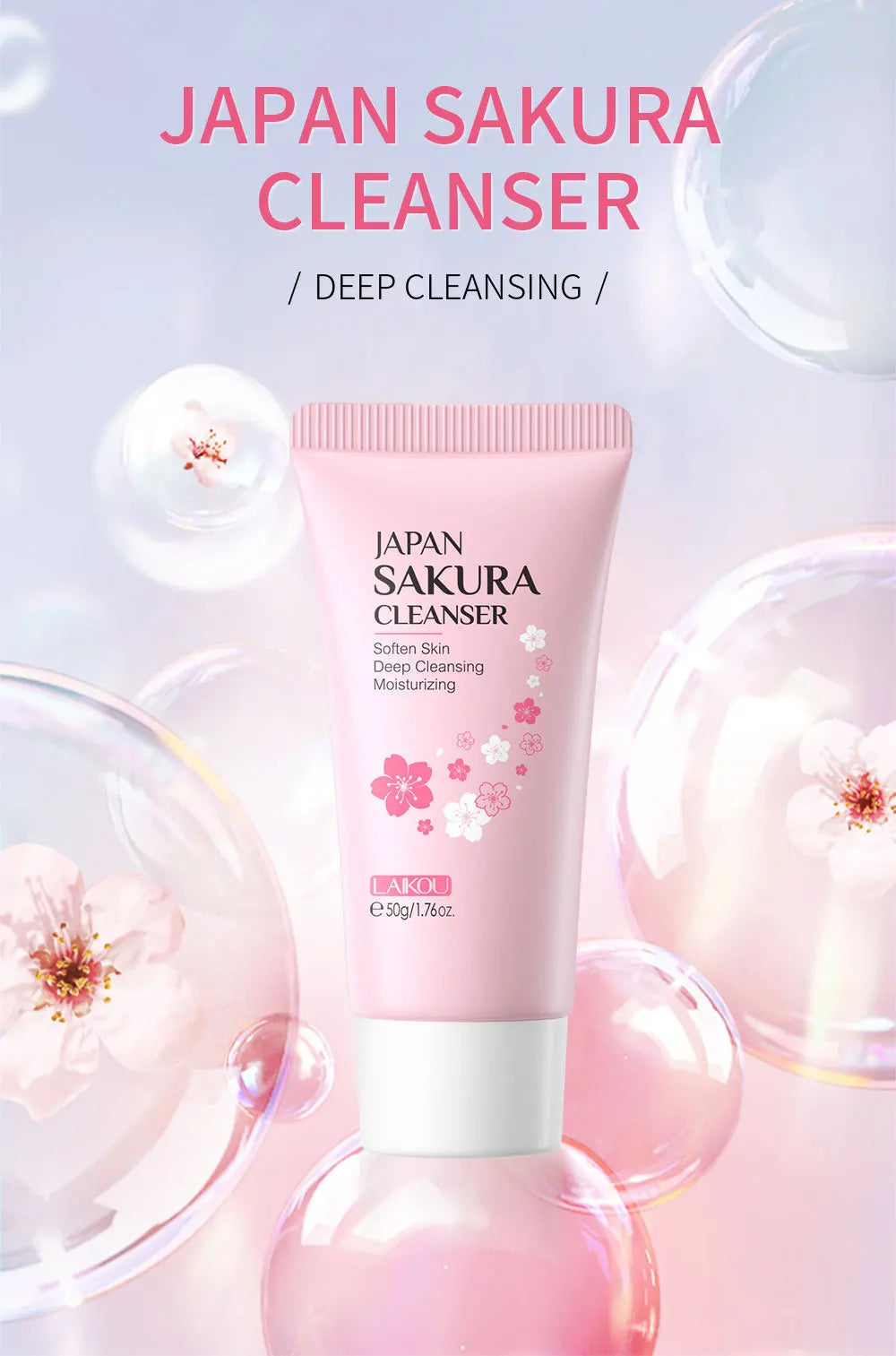 LAIKOU  Facial Cleanser Foam Face Wash Remove Blackhead Moisturizing Shrink Pores Deep Cleaning Oil Control  Skin Care 50g
