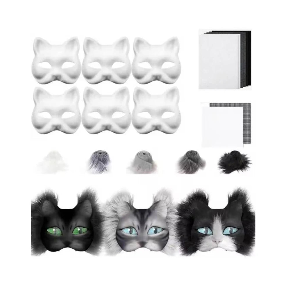 DIY Paper Therian Masks White Cat Masks Blank DIY Halloween Mask Animal Half Facemasks Masquerade Cosplay Party Christmas Gifts