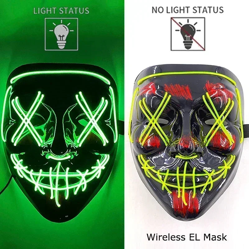 Wireless Halloween Neon LED Purge Mask Masque Masquerade Party Masks Light Grow in the Dark Horror Mask Glowing Masker