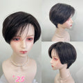 Short Pixie Cut Bob Wig Human Hair Hand Tied Silk Top Full Lace Wig Silk Base Scalp Wig with Bangs Medical Wigs for Women