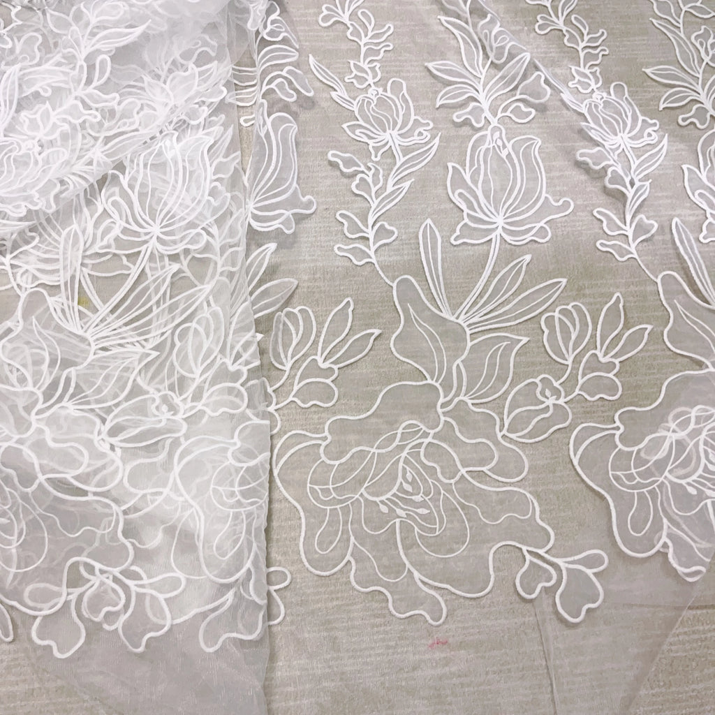 High-Quality Lace and Mesh Fabric with Organza Laser Cut Flower for Wedding Dress and Evening Gown Elegant Bridal Lace Fabric