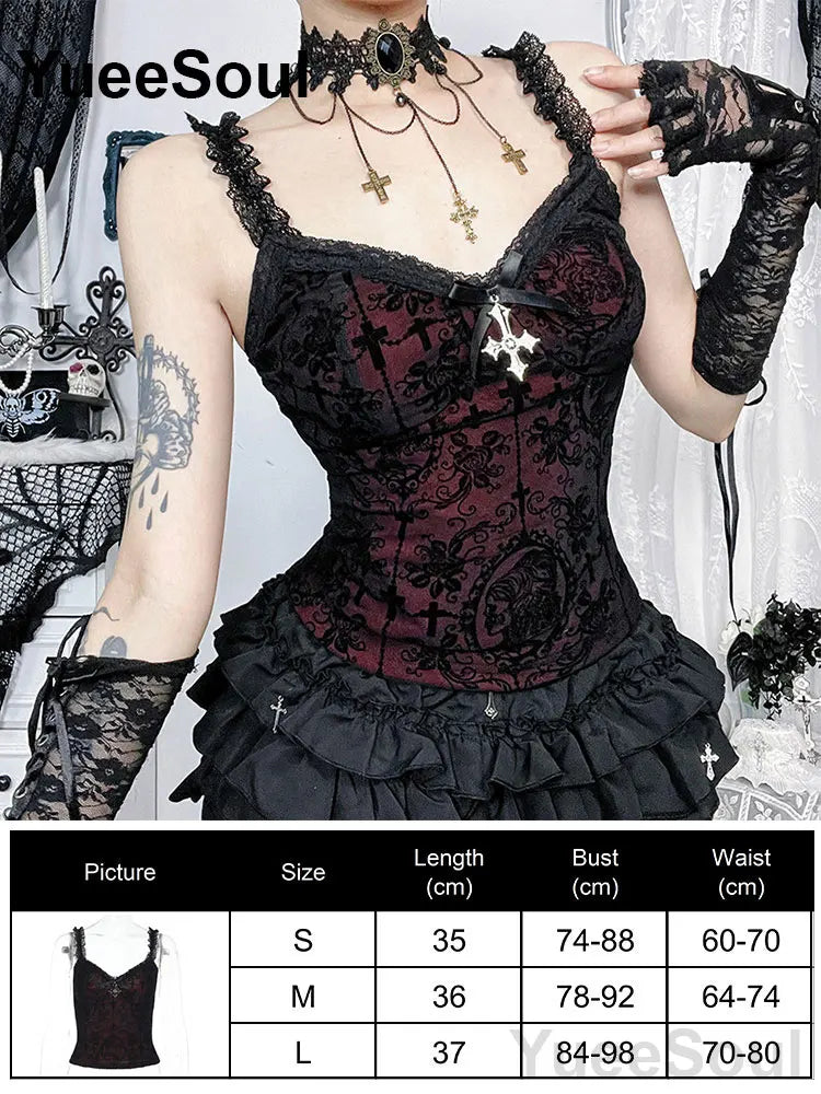 Gothic Crop Tops Black Spaghetti Strap Mesh Slim Corset Tops 2026 New Goth Punk Grunge Fairy Core Sexy Y2K Halloween Clothing