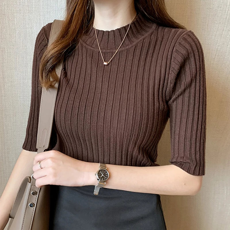 Blusas Mujer Blouses Top FemmeTops Women Blusas Mujer De Moda 2026 Verano Short Sleeve Knit Blouse Women Knitted Pullovers E525