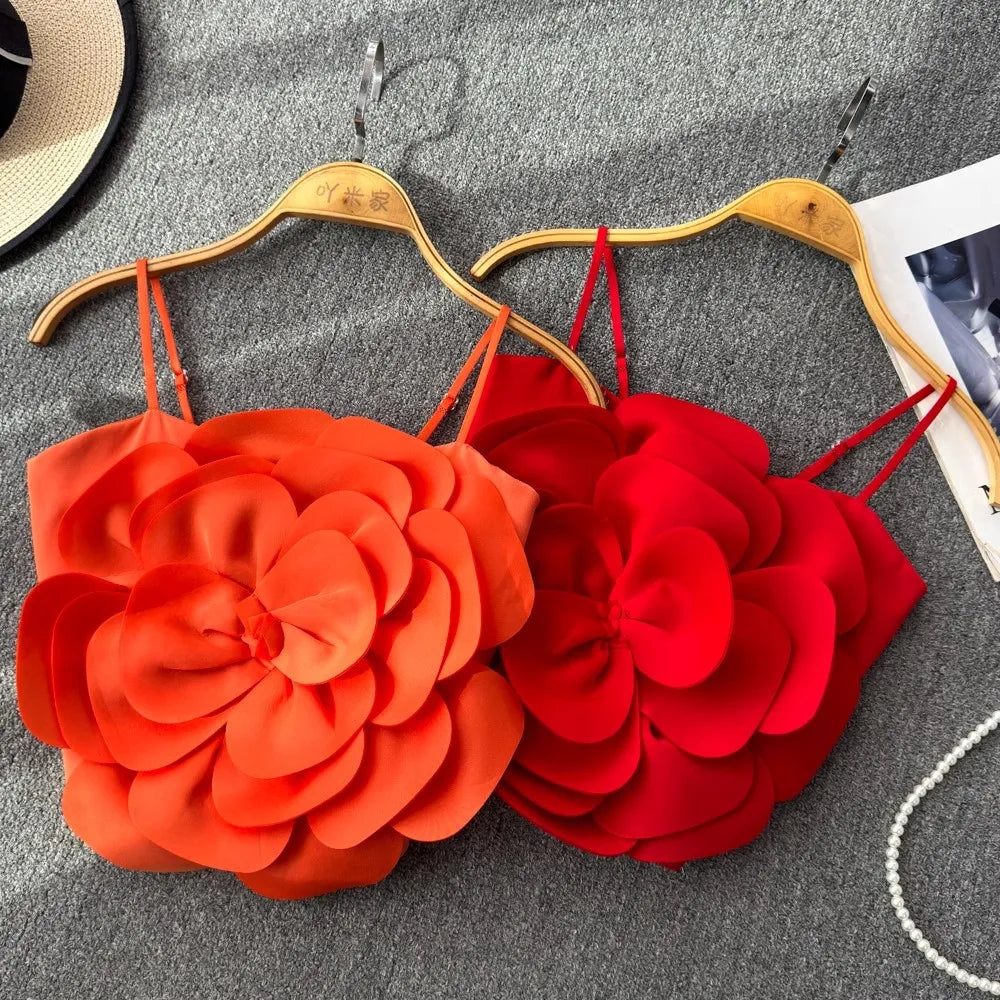 Stretchy Back Camis Slim Woman Solid Big Flower Tank Girl 2026 Summer Crop Top for Female Camisole