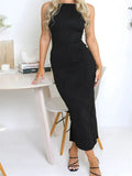 2025 Sexy Women Long Dress Ruched Sleeveless Slim Solid Summer Party Back Split Dress Clubwear Female Vestido Outfits