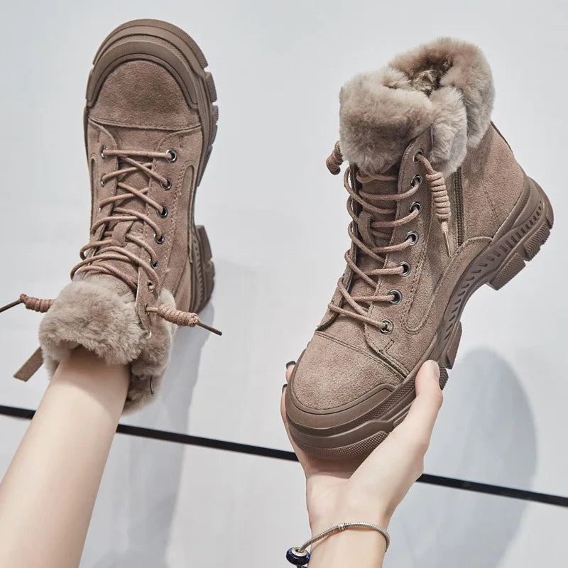 GKTINOO 2026 Winter Shoes Women Snow Boots Thick Sole Warm Plush Winter Shoes Genuine Leather Suede Women Ankle Boots Sneakers