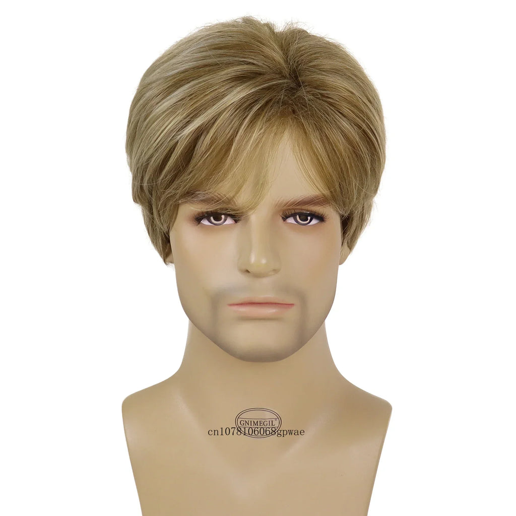 Synthetic Hair Short Straight Men Wig Blonde Color Heat Resistant Wigs for Male Halloween Daily Costume Party Natural Looking