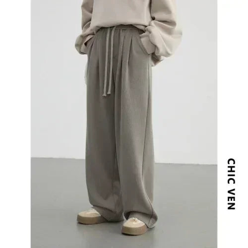 CHIC VEN Women's Pant Streetwear Solid Loose New Drawstring Sports Casual Trousers High Waisted Pants Autumn Winter 2026