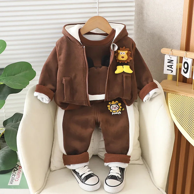Winter Baby Boys Clothes Autumn Boys Clothing Sets Cute Cartoon Coat + Vest + Pants Girls Suits 1 2 3 4 Years New Kids Clothes
