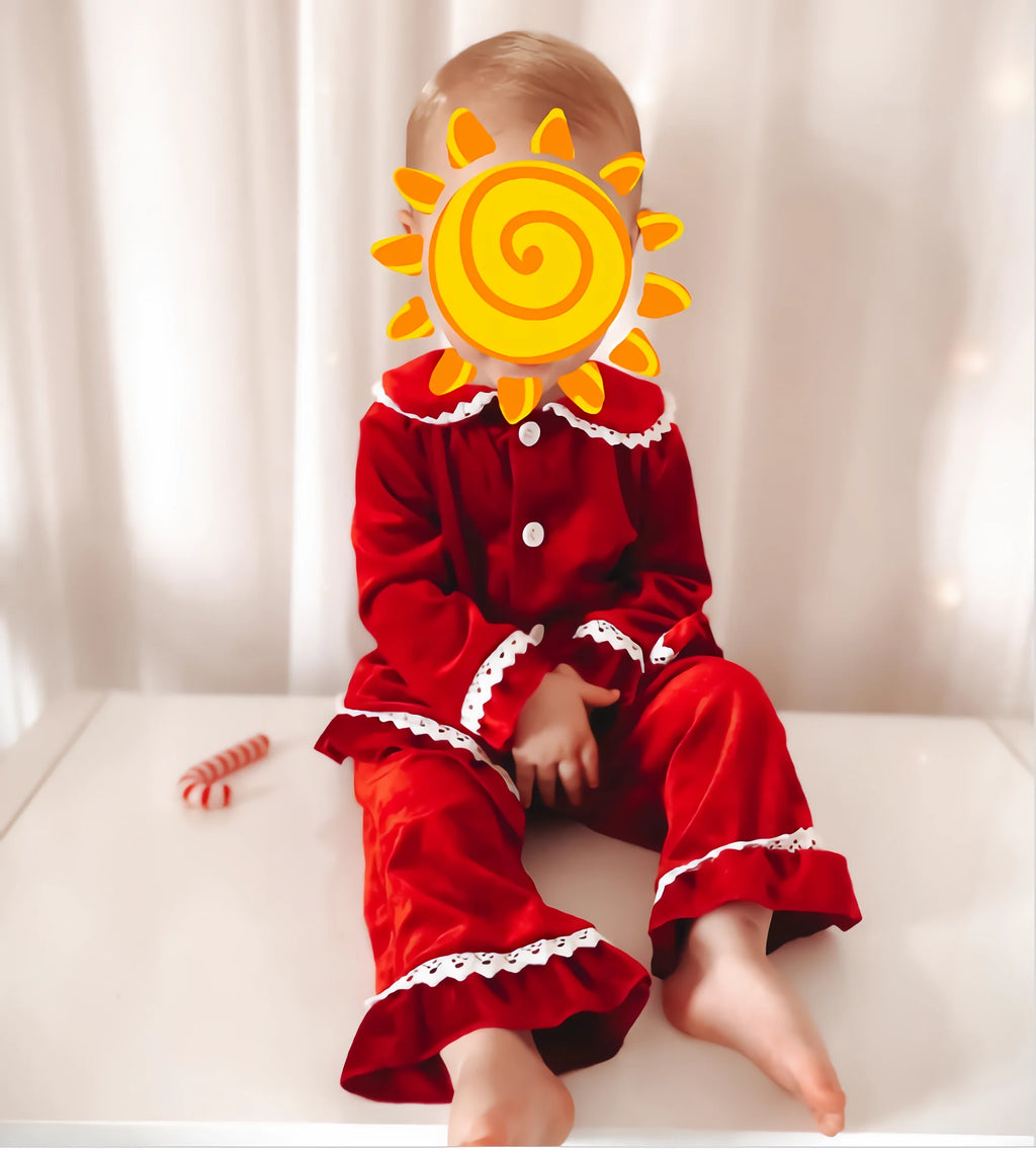 Boys girls baby eye masks bow family matching flannel pyjamas kids velvet Christmas pajamas sets