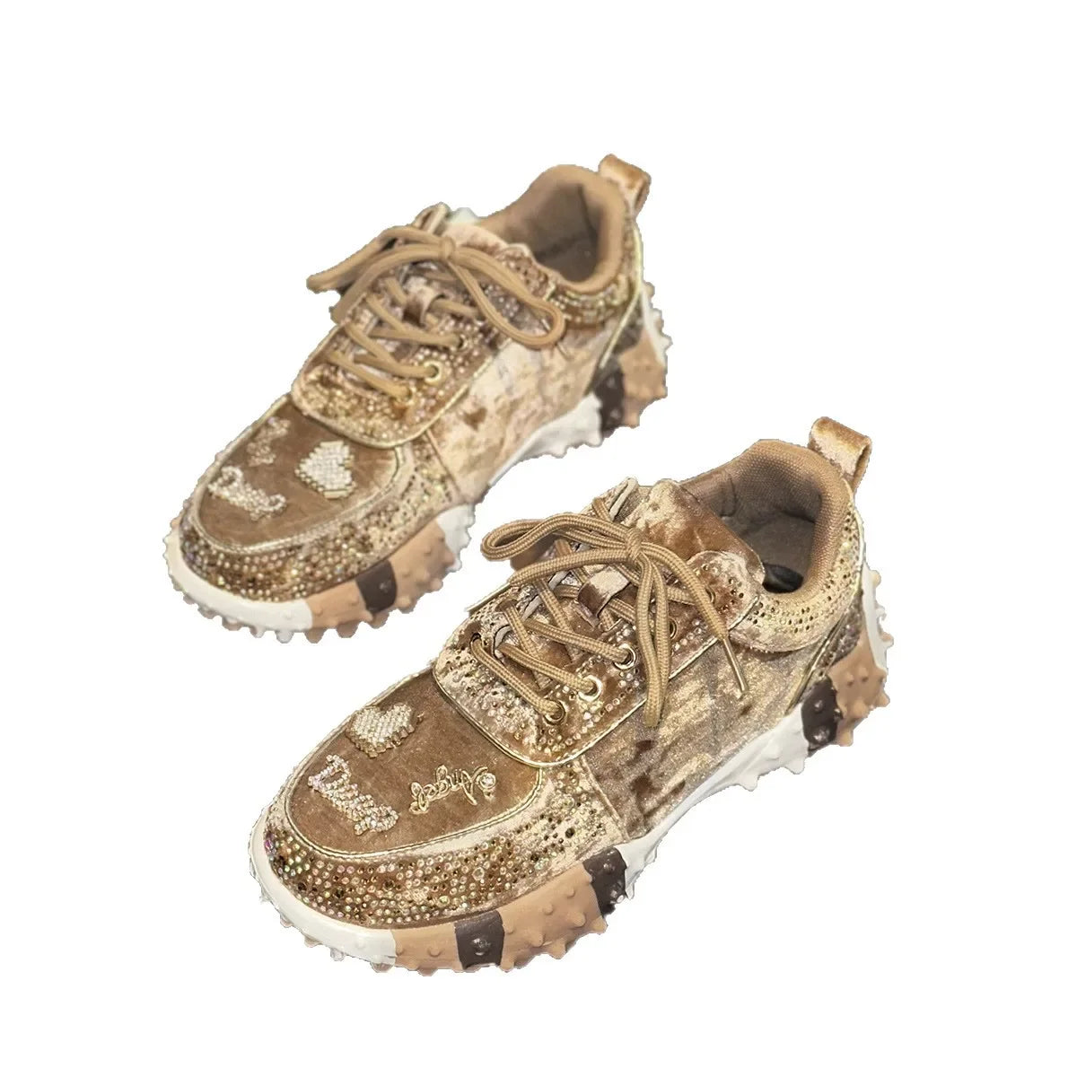 Fashionable Crystal Sporty Casual Dad Shoes for Women New Style Cross-Border Durian Sole Embellished Single Shoes Leisure
