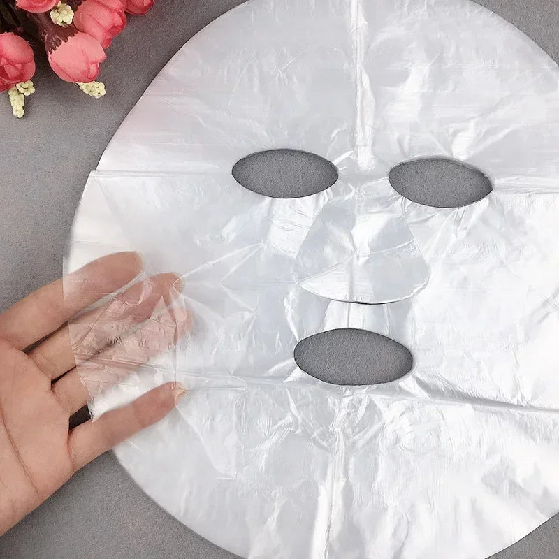 500-100PCS Disposable Plastic Film Full Face Cleaner Mask Neck Stickers Paper Transparent Masks Wrap Facial Beauty Makeup Tools