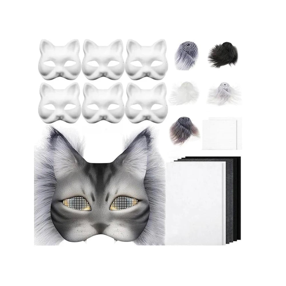DIY Paper Therian Masks White Cat Masks Blank DIY Halloween Mask Animal Half Facemasks Masquerade Cosplay Party Christmas Gifts