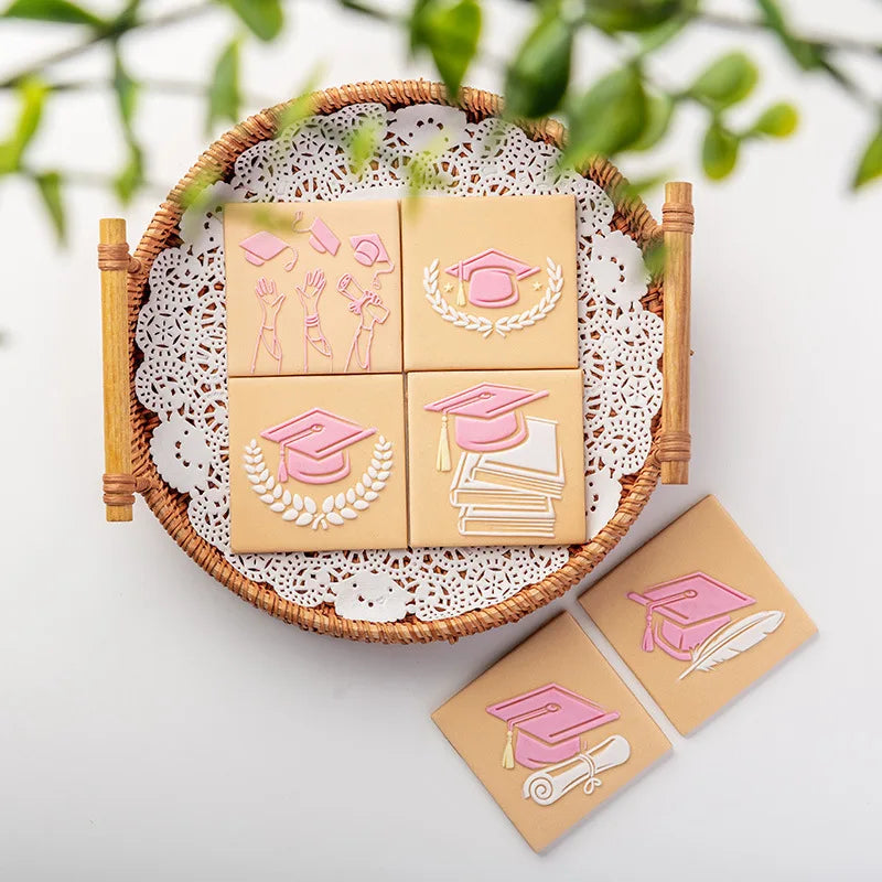 New 2022 Graduation Season Cookie Cutter Graduation Cap Gown Clear Fondant Stamps Boy Girl Baking Mold Icing Biscuits Cake Tools