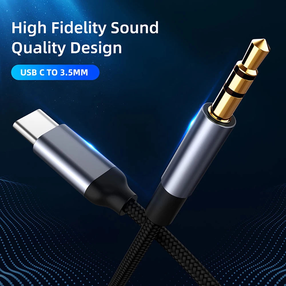 0.5m/1m/1.5m/2m Audio extension cord USB C To 3.5mm Audio line Car Video Headphone Speaker Adapter Type C To 3.5Mm Jack AUX Cord