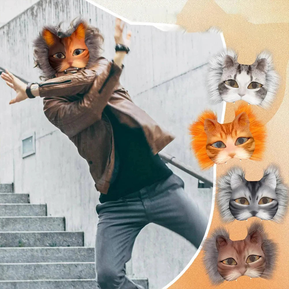 DIY Paper Therian Masks White Cat Masks Blank DIY Halloween Mask Animal Half Facemasks Masquerade Cosplay Party Christmas Gifts