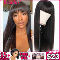 Beaufox Brazilian Straight Human Hair Wigs With Bangs Remy Full Machine Made Human Hair Wigs For Women 8-28 Inch Fringe Wig