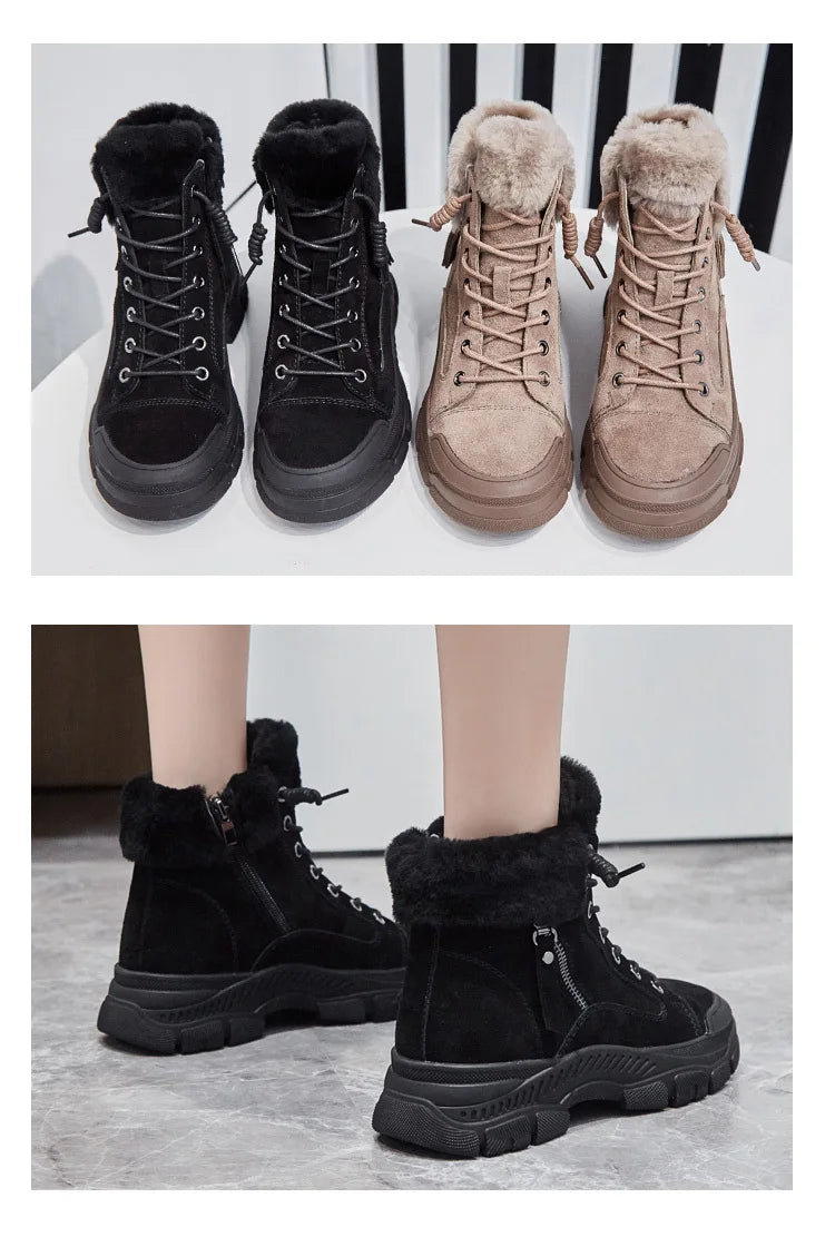 GKTINOO 2026 Winter Shoes Women Snow Boots Thick Sole Warm Plush Winter Shoes Genuine Leather Suede Women Ankle Boots Sneakers