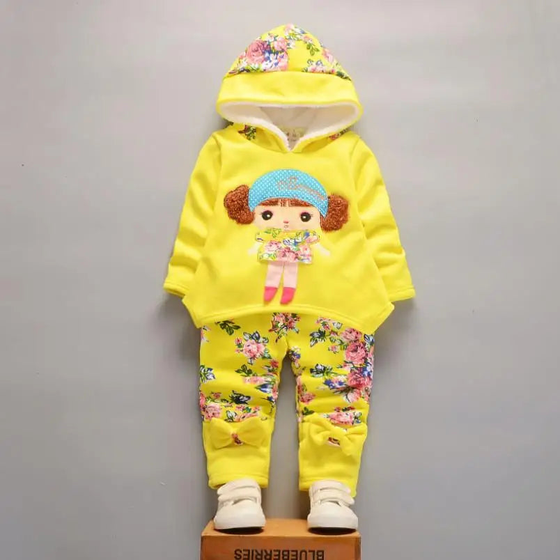 Children's Winter Padded Clothes Suit Boys Girls hooded Thickened Cotton Quilted Trousers0-5T Baby Home Service 2-Piece Set