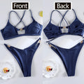 Miyouj Bandage Swimwear Summer Swimsuit High Cut Bikini Set Solid Sexy 2-Piece Suit New Bathsuit Hollow Out Thongs Beachwear