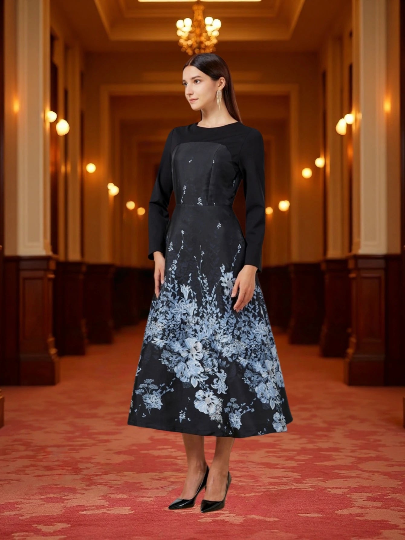 Women Luxury Long Maxi Jacquard Dress Ladies Floral Elegant Dresses New Year Ball Gown Casual Evening Party Maxi Clothing