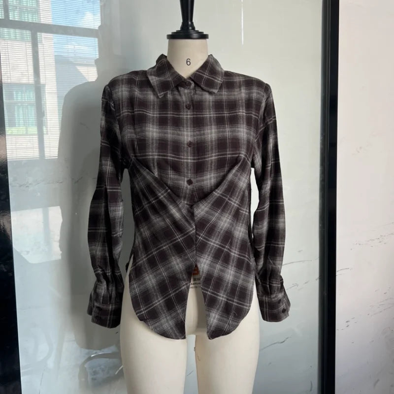 Chic Sexy Plaid Long Sleeved Shirt Designers Flattering Stylish Casual Female Autumn Tops Trendy Fashionable Women's Streetwear