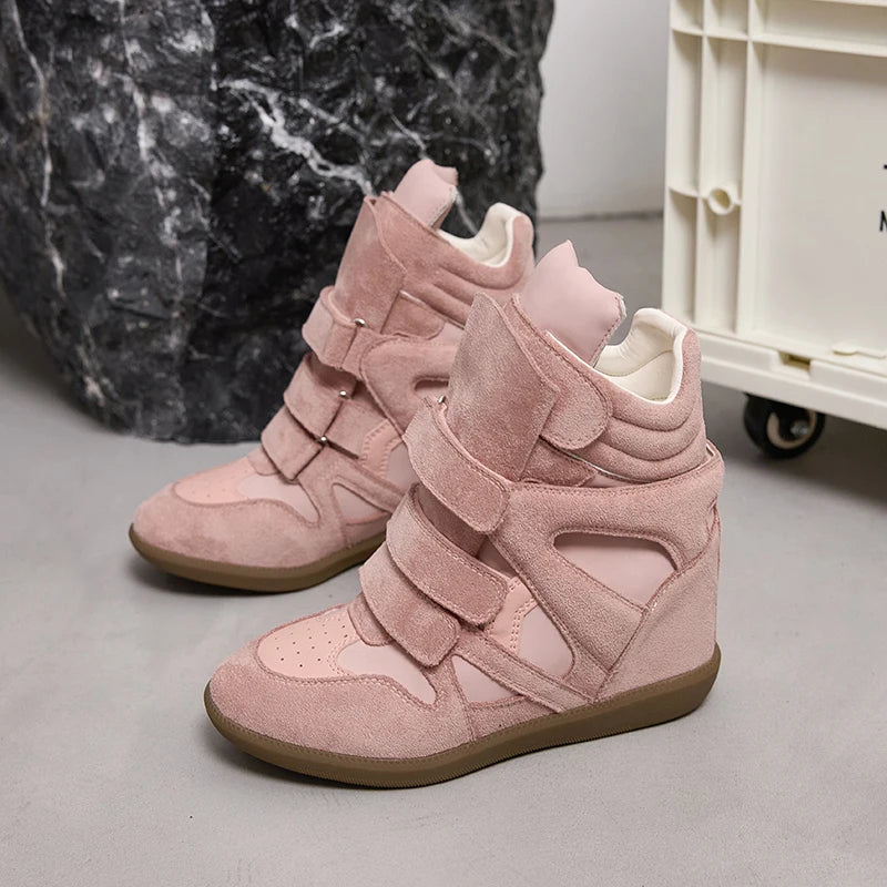 AIYUQI Women’s Ankle Boots 2026 New Genuine Leather 8CM Hidden Heel Women’s Platform Casual Sneakers Women