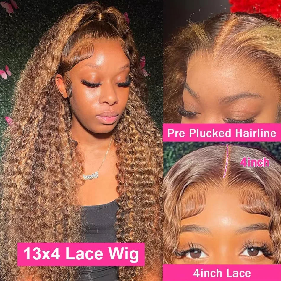 300% High Density Deep Wave Highlight 13x4 13x6 HD Lace Frontal Water Wave Wig Brazilian P4/27 Color Curly Human Hair Wigs