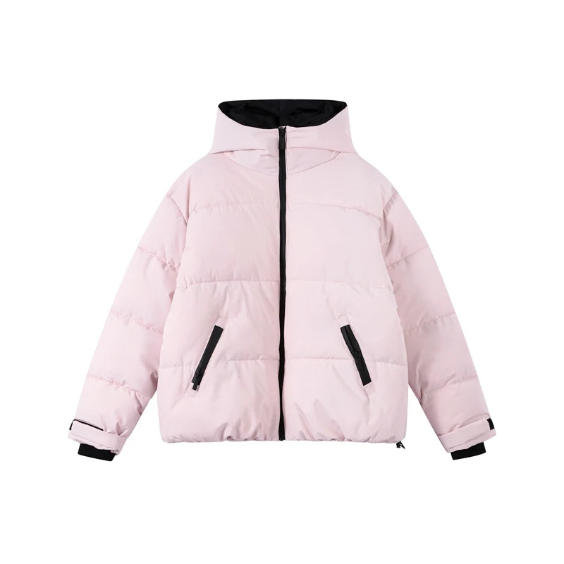 Fashion Pink Ski Suit Set Women Winter Hooded Zipper Pockets Padded Jacket Pants Suit Lady New Casual Holiday Warm Outwear 2026